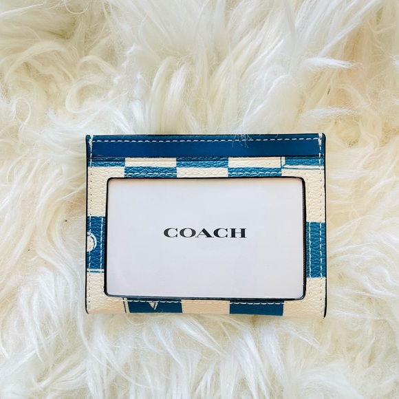 COACH CR396 Slim Id Card Case Checkerboard Print Coated Canvas & Leather Blue - Picture 5 of 7